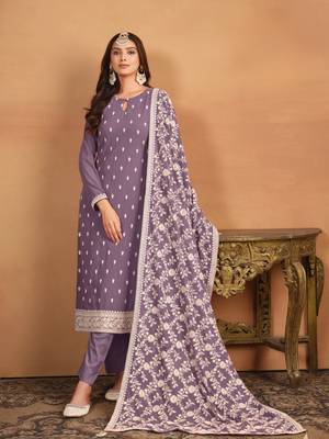 Lavender embroidered faux georgette salwar suit 2
