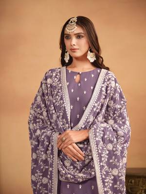 Lavender embroidered faux georgette salwar suit 3