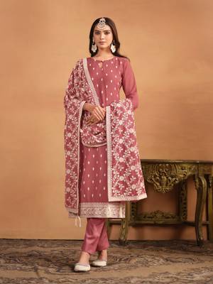 Brown embroidered faux georgette salwar suit 1