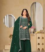 Green embroidered faux georgette semi stitched salwar suit