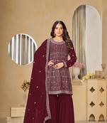 Maroon embroidered faux georgette semi stitched salwar suit