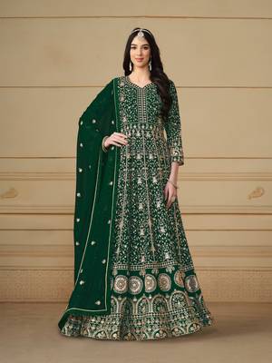 Green embroidered faux georgette anarkali suit 1