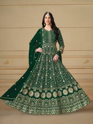 Green embroidered faux georgette anarkali suit 2