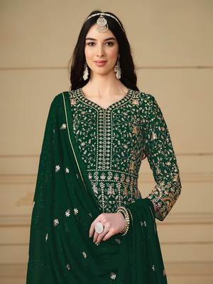 Green embroidered faux georgette anarkali suit 3