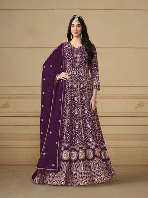 Purple embroidered faux georgette anarkali suit 1