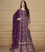 Purple embroidered faux georgette semi stitched anarkali suit