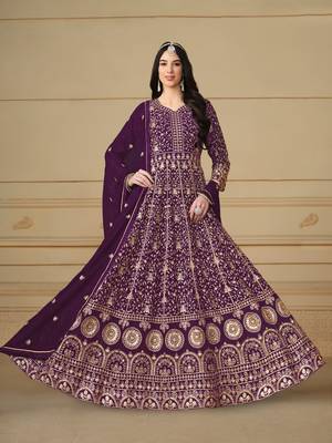 Purple embroidered faux georgette anarkali suit 2