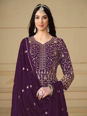 Purple embroidered faux georgette anarkali suit 3