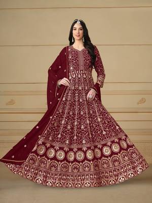 Maroon embroidered faux georgette anarkali suit 2