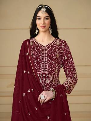 Maroon embroidered faux georgette anarkali suit 3