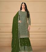 Green embroidered faux georgette semi stitched salwar suit