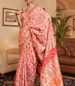 Peach Cotton Blend Beautiful Weaving Border Saree With Blouse