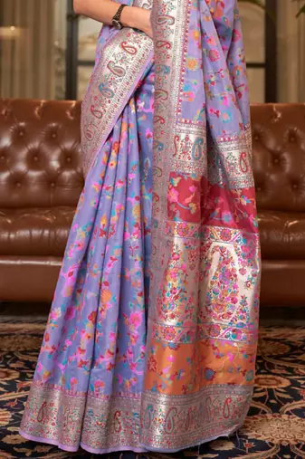 Purple Cotton Blend Beautiful Weaving Border Saree With Blouse