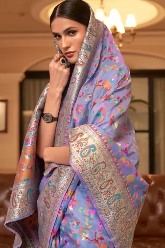 Purple Cotton Blend Beautiful Weaving Border Saree With Blouse