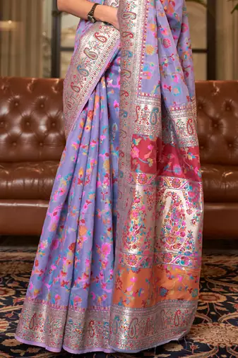 Purple Cotton Blend Beautiful Weaving Border Saree With Blouse