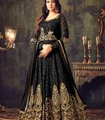 Black Embroidered Georgette  Straight Style Suit Free size full stitched Up To 42" Size