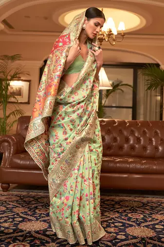 Sea Green Cotton Blend Beautiful Weaving Border Saree With Blouse