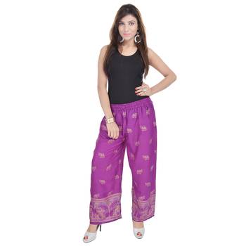 Magenta Jaipuri Gold Print Cotton Palazzo 3