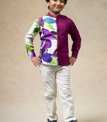 Wine color pure linen half n half shirt