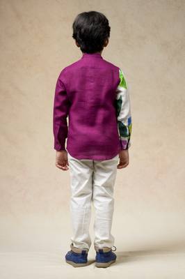 Wine color pure linen half n half shirt 2