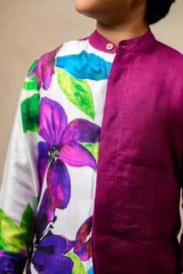 Wine color pure linen half n half shirt 3