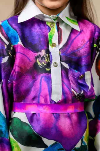 Floral print shirt dress in rich colors