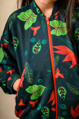 Flaming lily printed bomber jacket  with matching  jogger