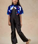 Pure silk black jumpsuit came with hand embroidered big sequence reflective cape