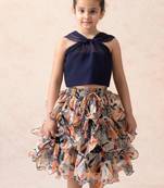 Knot top with jungle print ruffle skirt