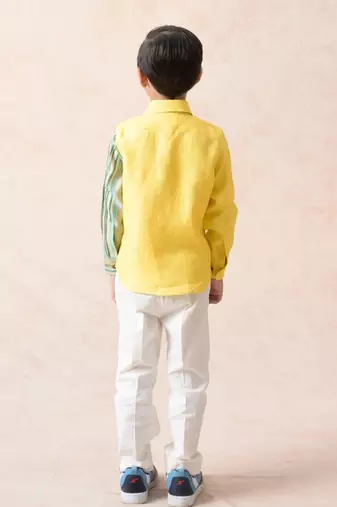 Canary yellow linen full sleeves shirt