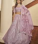  Dusty Pink Colored Thread & Sequins Embroidered Art Silk Lehenga Choli For Bride