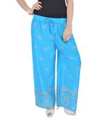 Turquoise Jaipuri Gold Print Cotton Palazzo