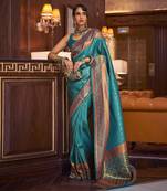 Teal Banarasi Silk Gold Zari Weaving Border And Pallu Saree With Blouse For Women 