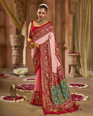 Premium georgette chikankari embroidered saree with patola border with unstitched blouse 1