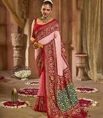 Premium georgette chikankari embroidered saree with patola border with unstitched blouse