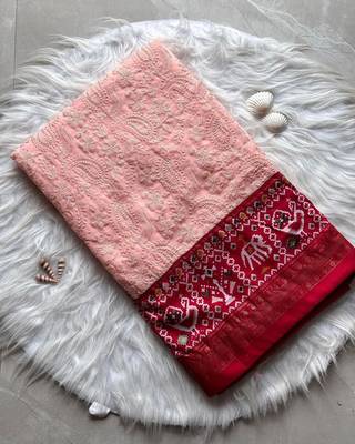 Premium georgette chikankari embroidered saree with patola border with unstitched blouse 2