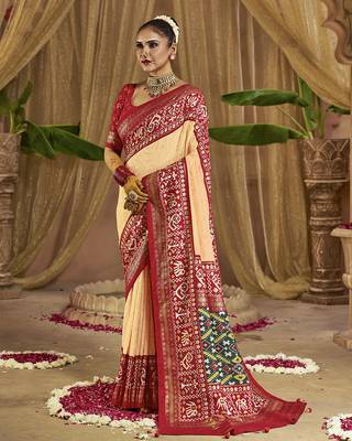 Premium georgette chikankari embroidered saree with patola border with unstitched blouse 1