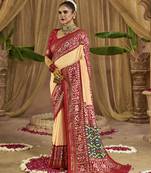 Premium georgette chikankari embroidered saree with patola border with unstitched blouse