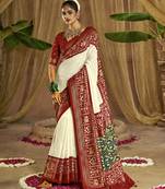 Premium georgette chikankari embroidered saree with patola border with unstitched blouse