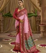 Premium georgette chikankari embroidered saree with patola border with unstitched blouse