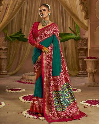 Premium georgette chikankari embroidered saree with patola border with unstitched blouse 1