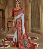 Premium georgette chikankari embroidered saree with patola border with unstitched blouse