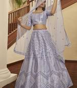 Lavender Colored Thread & Sequins Embroidered Silk Lehenga Choli For Wedding