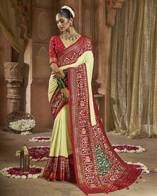 Premium georgette chikankari embroidered saree with patola border with unstitched blouse 1