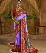 Premium georgette chikankari embroidered saree with patola border with unstitched blouse