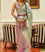 Aqua Blue Silk Blend Zari Weaving Border And Pallu Saree With Blouse For Women 