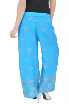 Turquoise Jaipuri Gold Print Cotton Palazzo