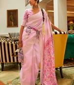 Pink Silk Blend Zari Weaving Border And Pallu Saree With Blouse For Women 