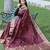 Maroon colour soft  silk saree with copper and golden zari weaved border and pallu