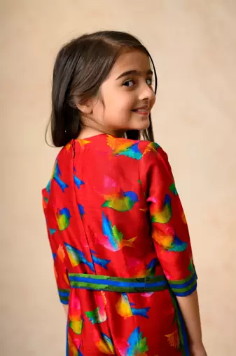 Multicolor print birds print romper